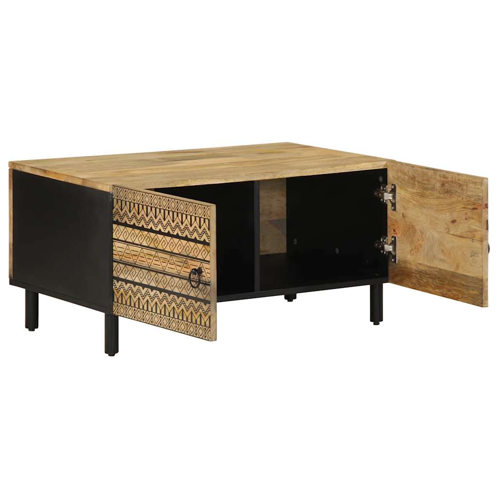 Mesa De Centro Madera Maciza De Mango Rugosa Negro 80x50x40 Cm_0