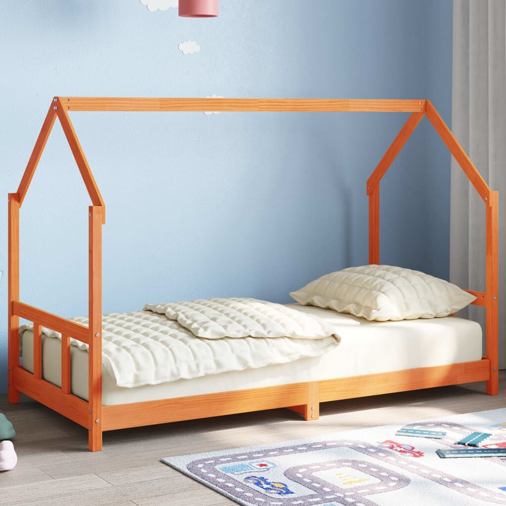 Vidaxl Estructura De Cama Infantil Madera De Pino Marrón Cera 90x190cm_1
