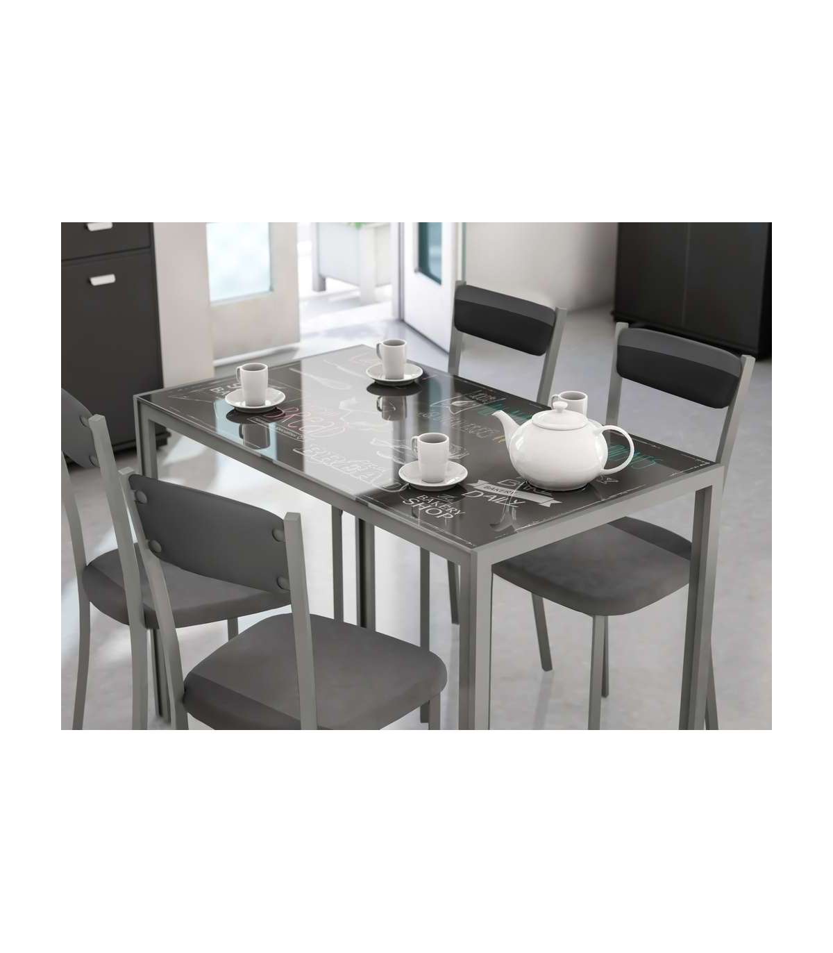 Mesa Para Cocina, Comedor Fija Md-coco Acabado Cristal Negro, 105cm(ancho) 75cm(altura) 60cm(fondo)._5