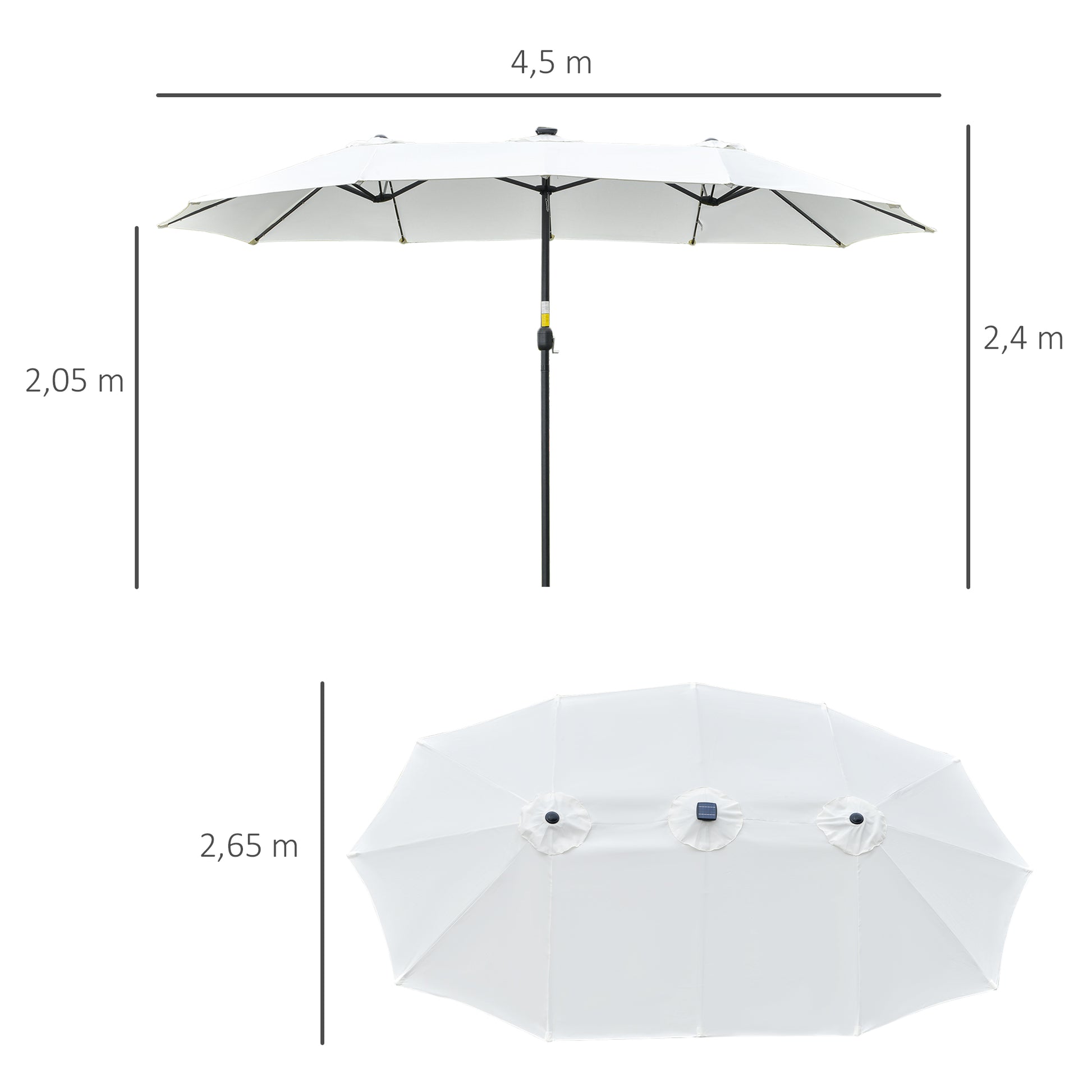 Outsunny Sombrilla Doble De Jardín Con 48 Luces Led Solar 450x265x240 Cm Crema_2