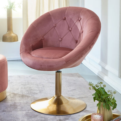 Silla Terciopelo Rosa / Dorado Giratoria_1