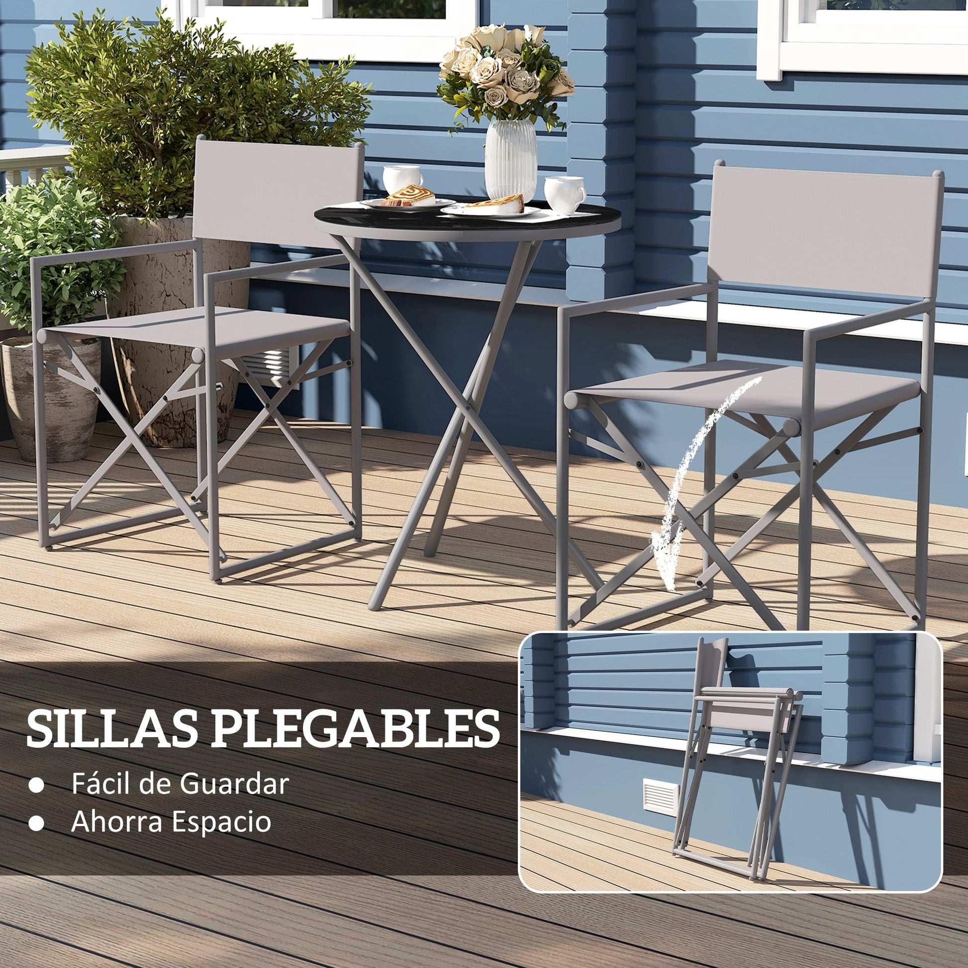 Outsunny Conjunto De Muebles De Jardín Con 2 Sillas Plegables Y Mesa Gris Oscuro_4