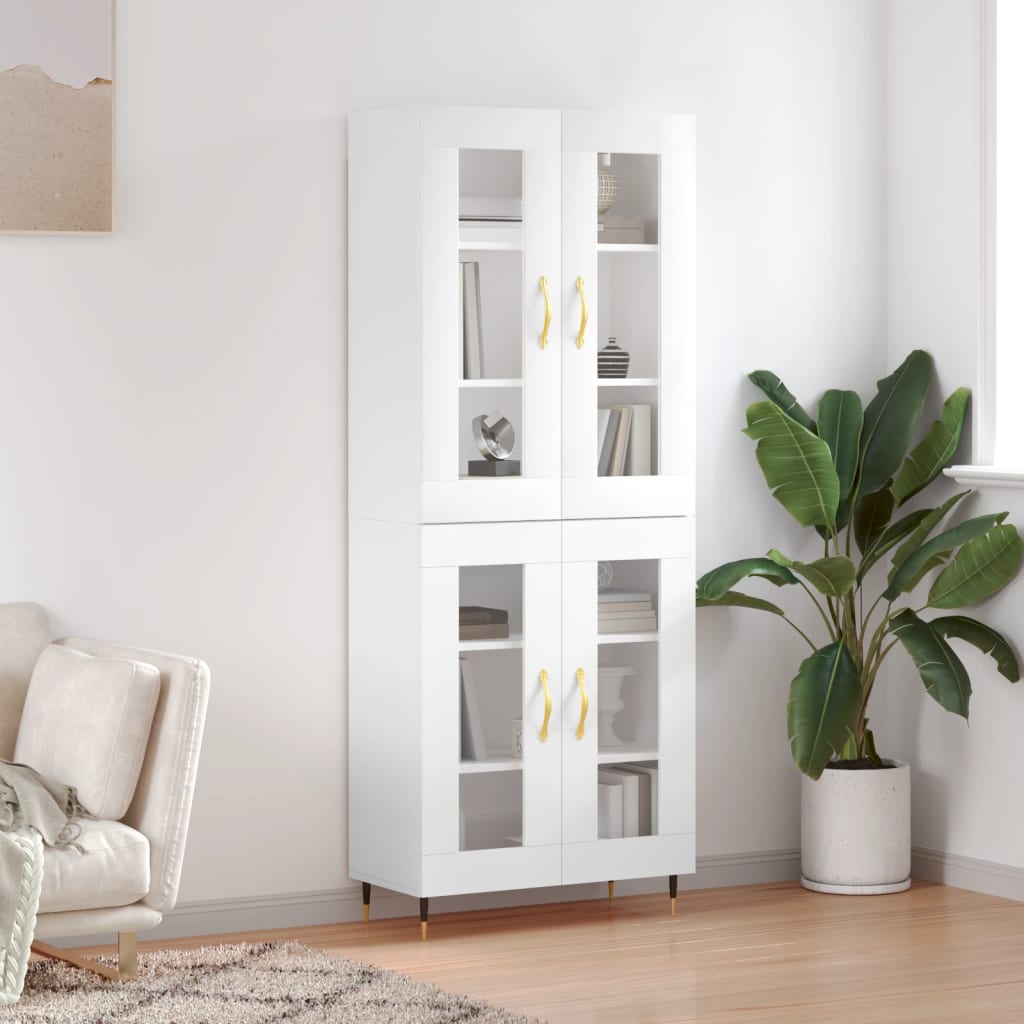Aparador Alto Madera Contrachapada Blanco Brillo 69,5x34x180 Cm_0