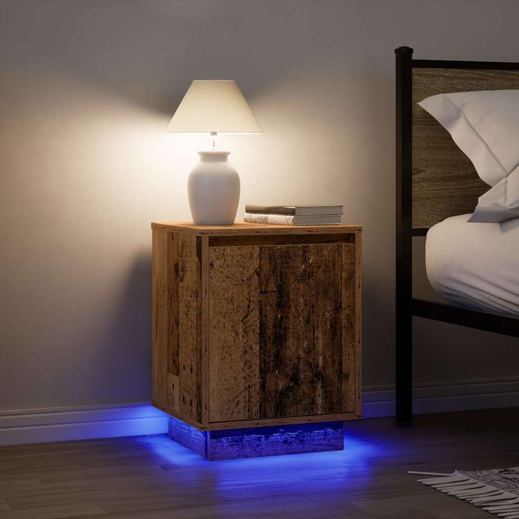Mesilla De Noche Con Luces Led Madera Vieja 38x34x50 Cm_3