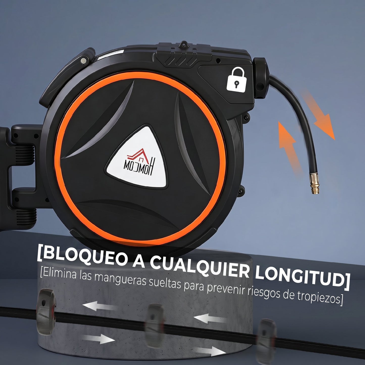 Homcom Carrete De Manguera De Aire Comprimido Automático De 20 M+2 M Negro_5