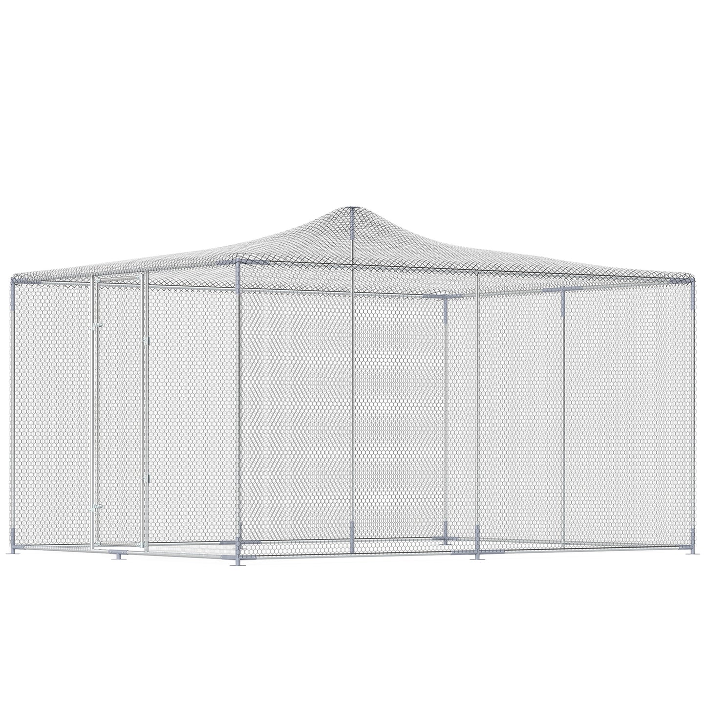 Pawhut Gallinero Para Exterior Grande Con Doble Cierre 4x3x1,97 M 12 M² Plata_0