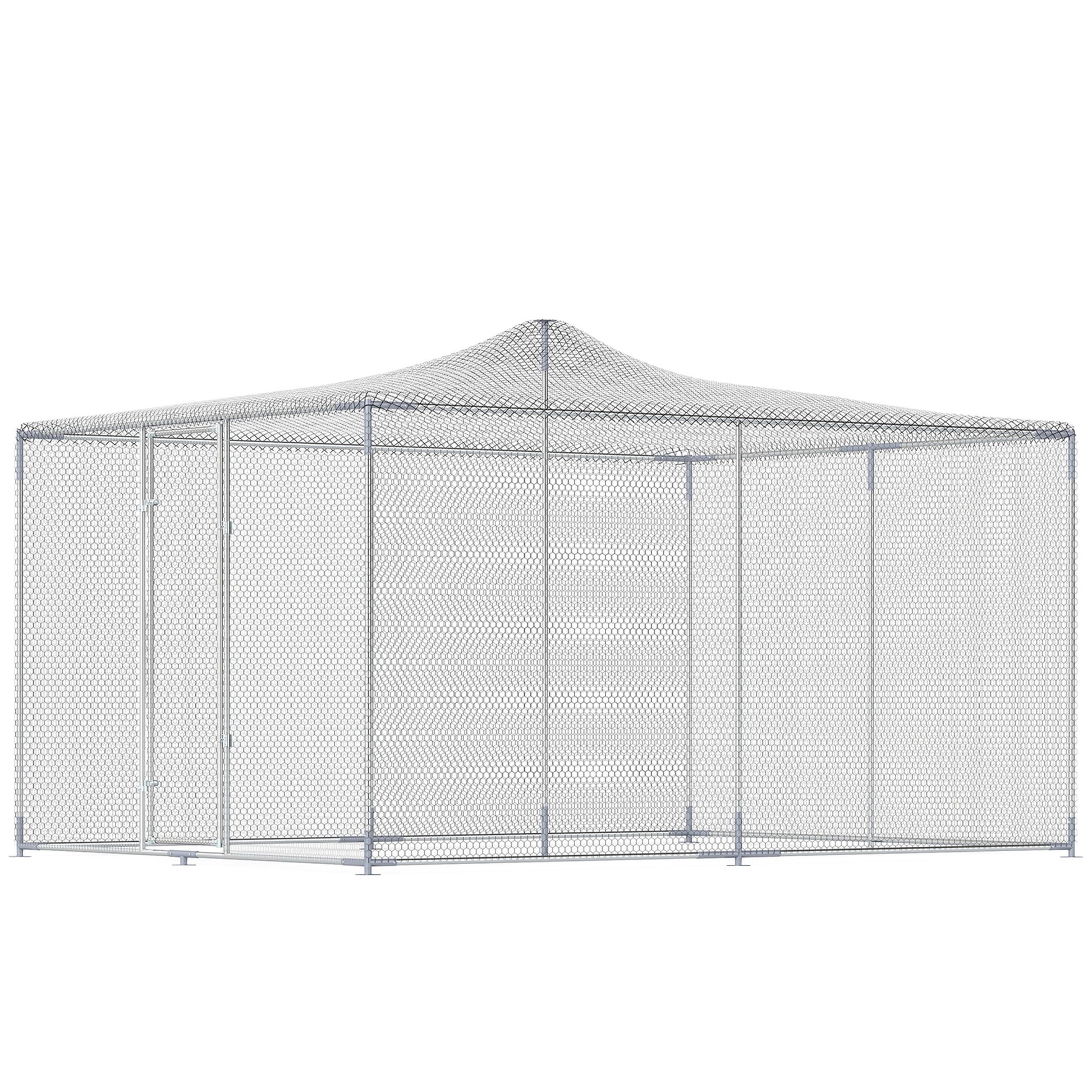Pawhut Gallinero Para Exterior Grande Con Doble Cierre 4x3x1,97 M 12 M² Plata_0