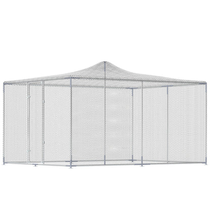 Pawhut Gallinero Para Exterior Grande Con Doble Cierre 4x3x1,97 M 12 M² Plata_0