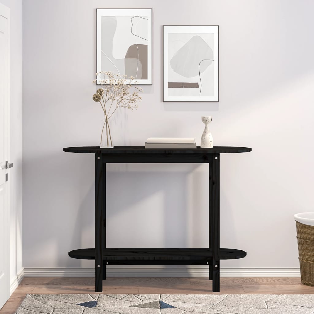 Mesa Consola Madera Maciza De Pino Negro 110x40x80 Cm_1