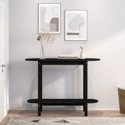 Mesa Consola Madera Maciza De Pino Negro 110x40x80 Cm_1