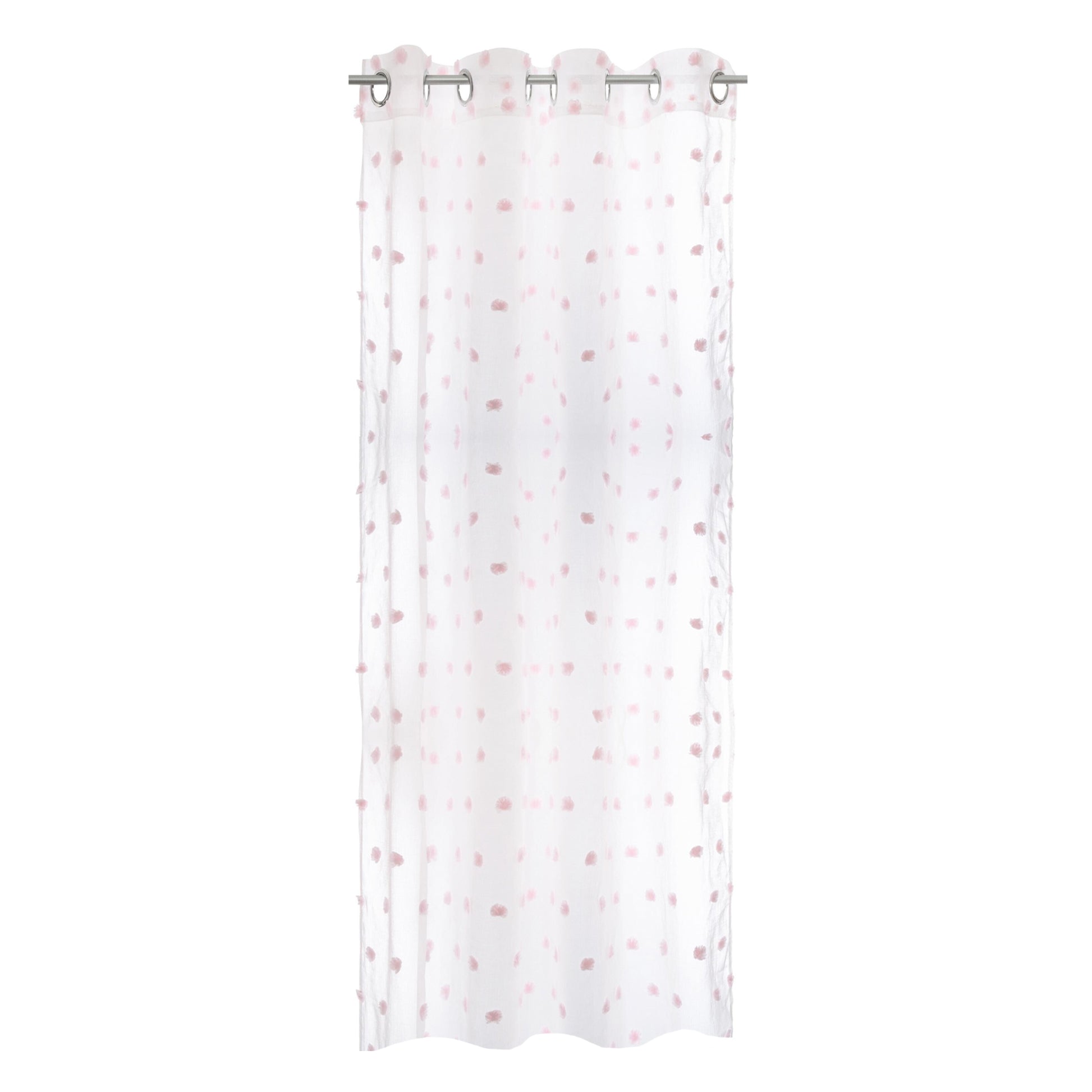 Wellhome Cortina Infantil Pompones Blanca Y Rosa_0