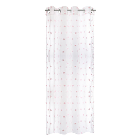 Wellhome Cortina Infantil Pompones Blanca Y Rosa_0