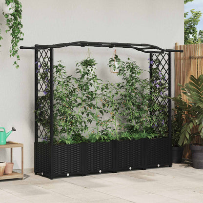 Cama Elevada Con Trellis Y Techo Negro 204 X 40 X 138 Cm Pp_1