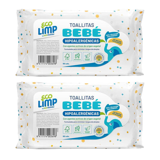 Pack 2x Toallitas Bebé Mimidu ECO 60 Uds