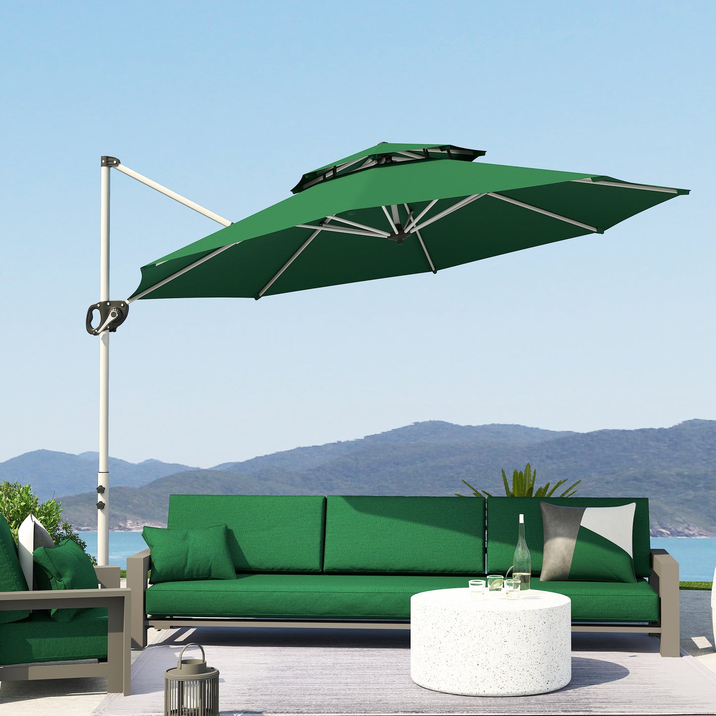 Outsunny Sombrilla De Jardín Ø292 Cm Con Manivela Inclinación Ajustable Verde_4