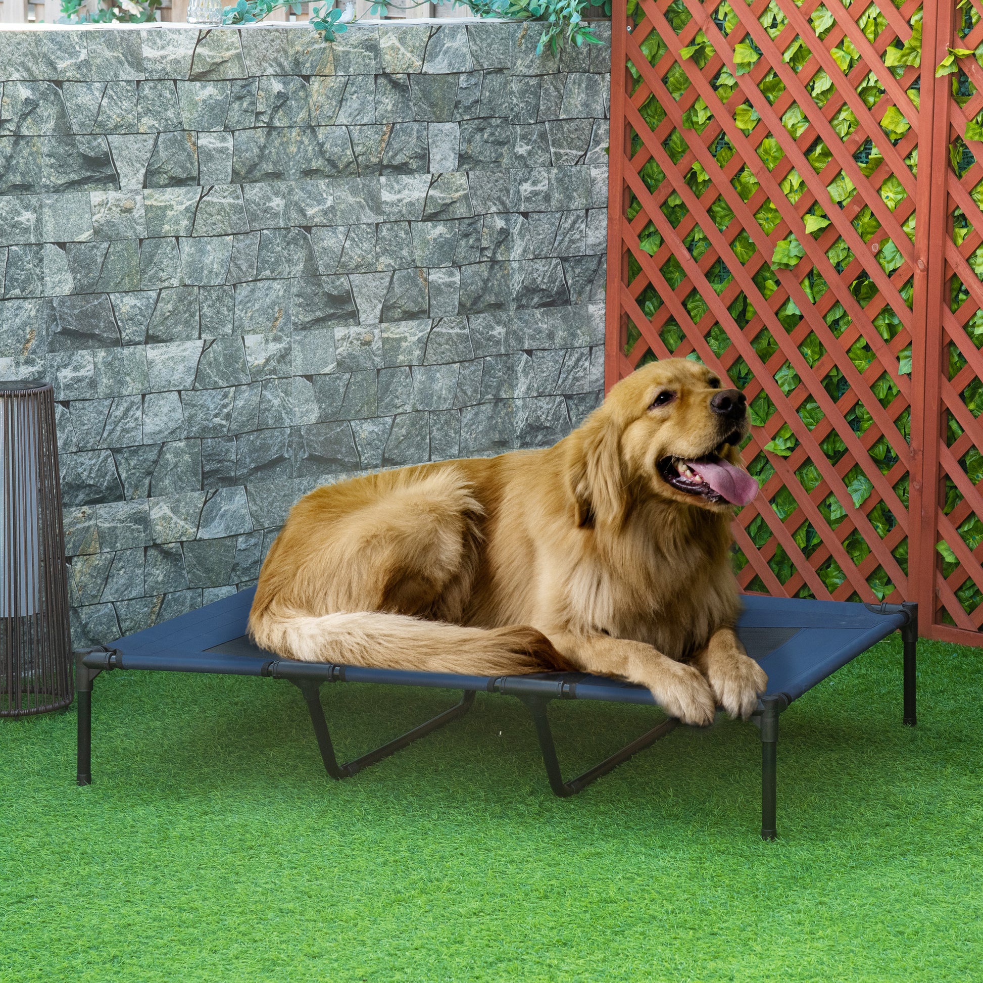 Pawhut Cama Elevada Perros Transpirable Interiores Exteriores 122x92x23 Cm Azul_1