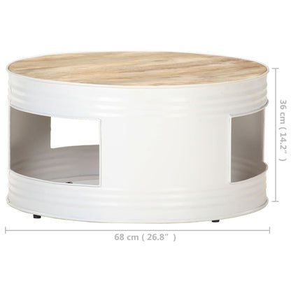 Mesa De Centro De Madera De Mango Maciza Blanca 68x68x36 Cm_4