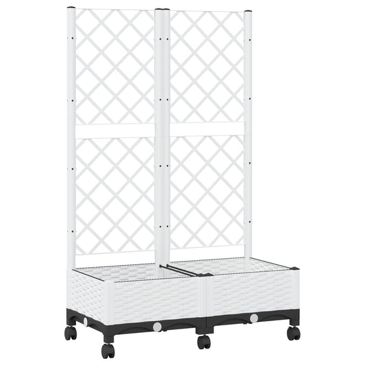Jardinera Con Enrejado Y Ruedas Blanco 80 X 40 X 131,5 Cm Pp_0