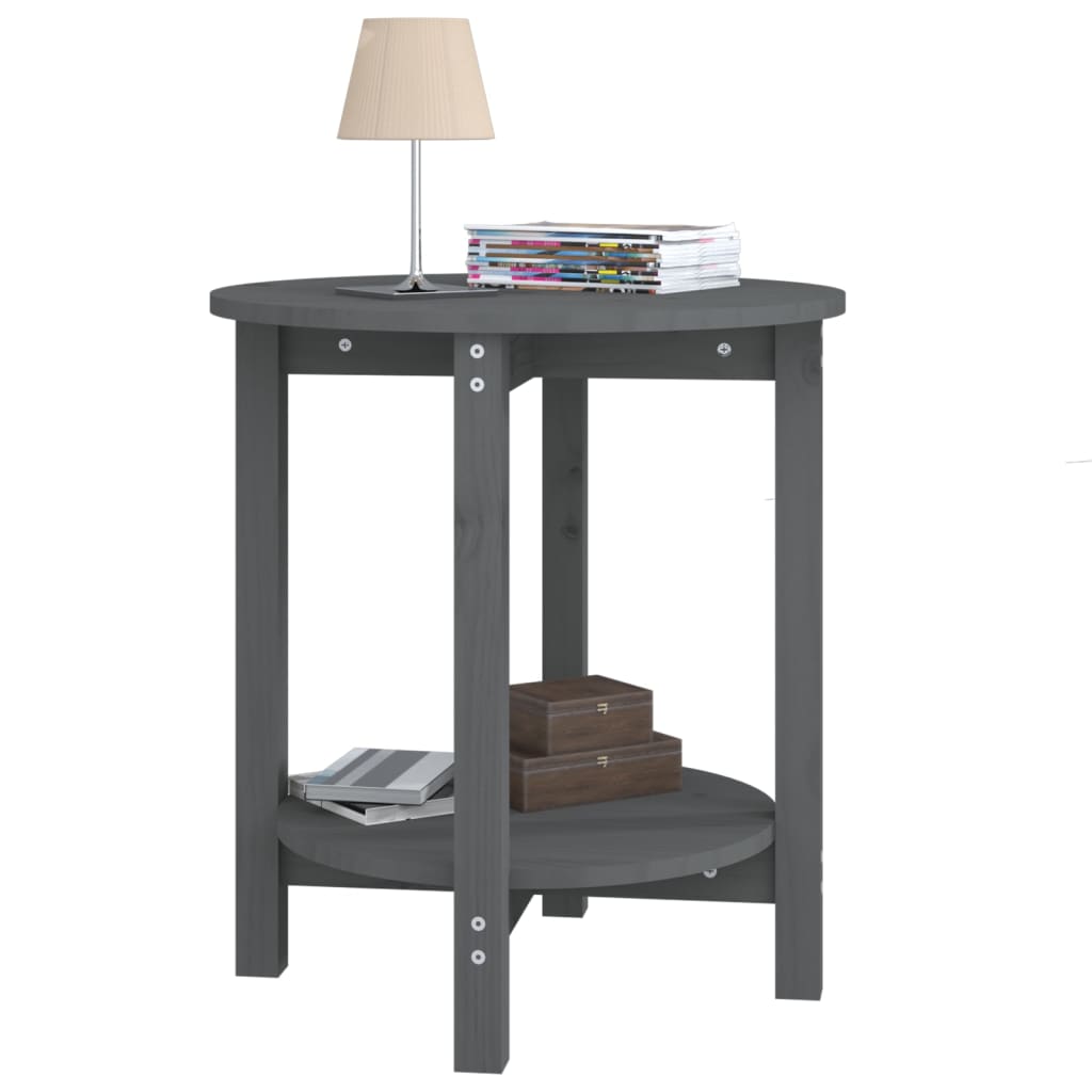 Mesa De Centro De Madera Maciza De Pino Gris Ø55x60 Cm_2