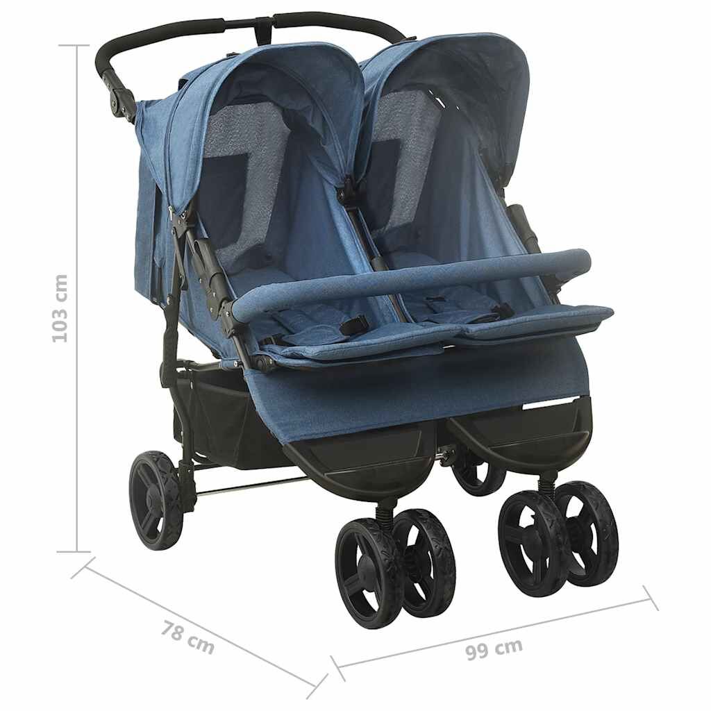 Vidaxl Carrito Para Gemelos De Acero Azul Marino_2