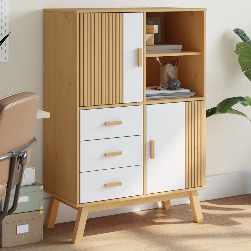 Aparador Olden Madera Maciza Pino Marrón Y Blanco 85x43x125 Cm / Vetonek_0