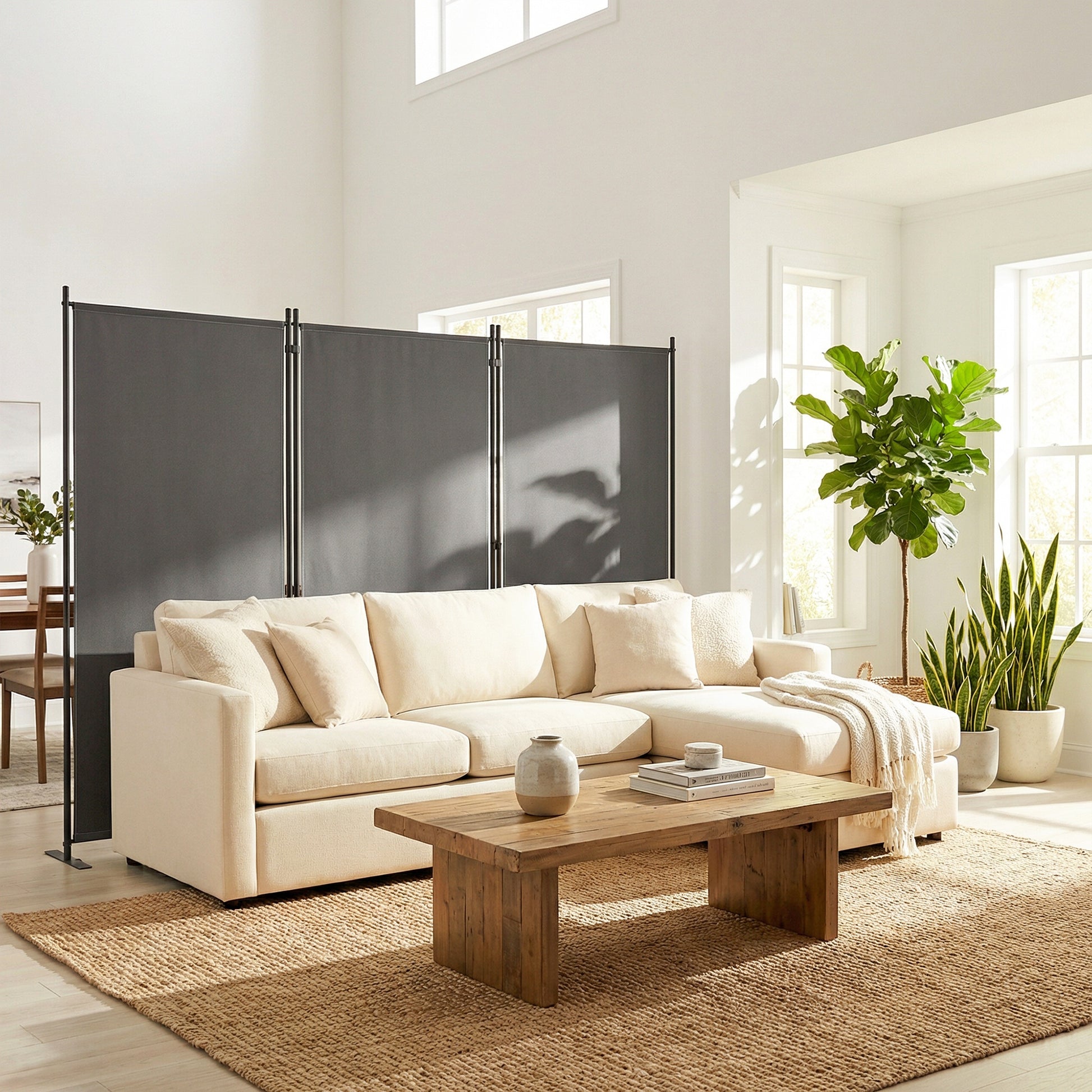 Outsunny Biombo Plegable De 3 Paneles, 260x180 Cm Protección Upf 30+ Gris Oscuro_4