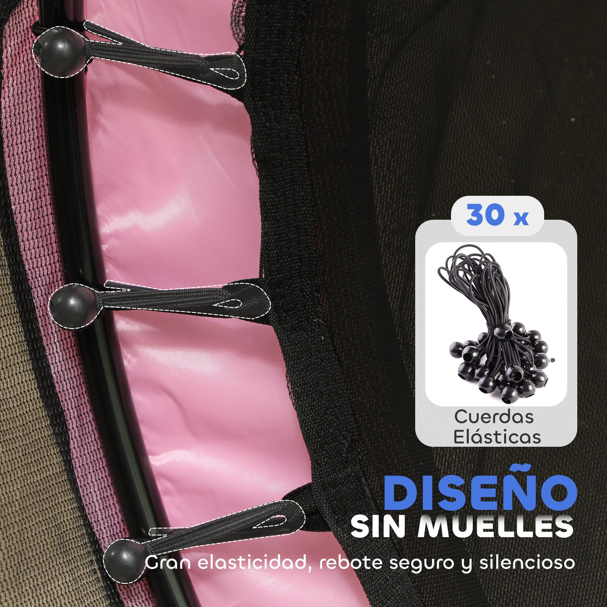Homcom Cama Elástica Infantil Ø140 Cm Con Red De Seguridad Rosa Y Negro_5