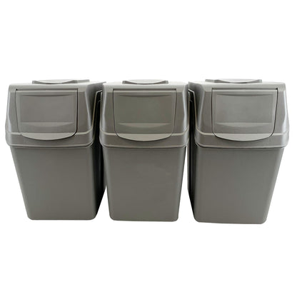 Set De 3 Cubos De Basura Keden Sortibox Para Reciclado, Gris, Volumen 3x25l