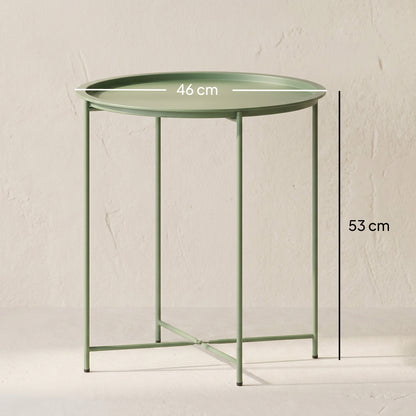 Outsunny Mesa Auxiliar Exterior Redonda Con Bandeja Extraíble Ø46x53 Cm Verde_2