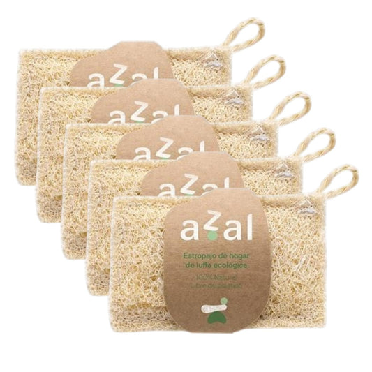 Pack 5x Estropajo de luffa con asa ergonómico Azal 12 x 7 cm
