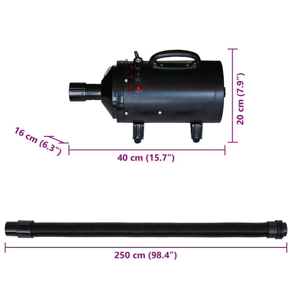Vidaxl Secador De Pelo De Perro Con 3 Boquillas Negro 2400 W_2