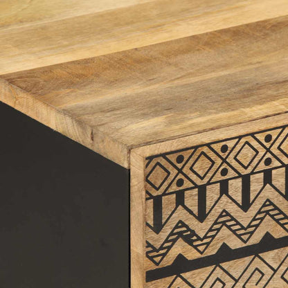 Mesa De Centro Madera Maciza De Mango Rugosa Negro 100x54x40 Cm_4