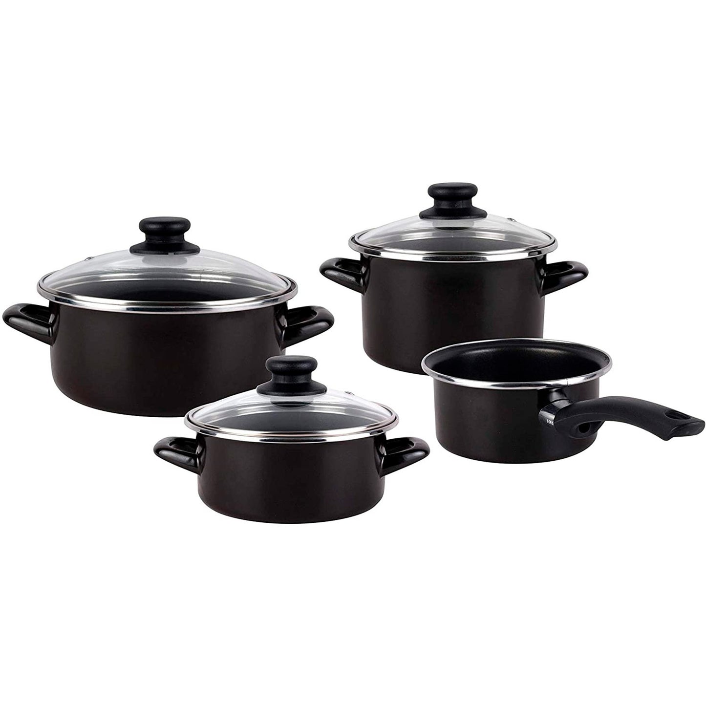 Magefesa Kenia Negra - Batería De Cocina 7 Piezas, Acero Vitrificado Exterior Negro. Antiadherente Bicapa Reforzado. Apta Para Todo Tipo De Cocinas,