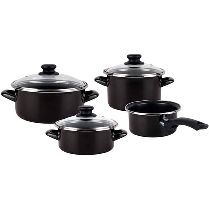 Magefesa Kenia Negra - Batería De Cocina 7 Piezas, Acero Vitrificado Exterior Negro. Antiadherente Bicapa Reforzado. Apta Para Todo Tipo De Cocinas,