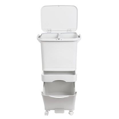 Papelera De Reciclaje Selectiva Con Pedal, Ruedas Y Asa 42l (24l + 4l + 14l) - Well Home