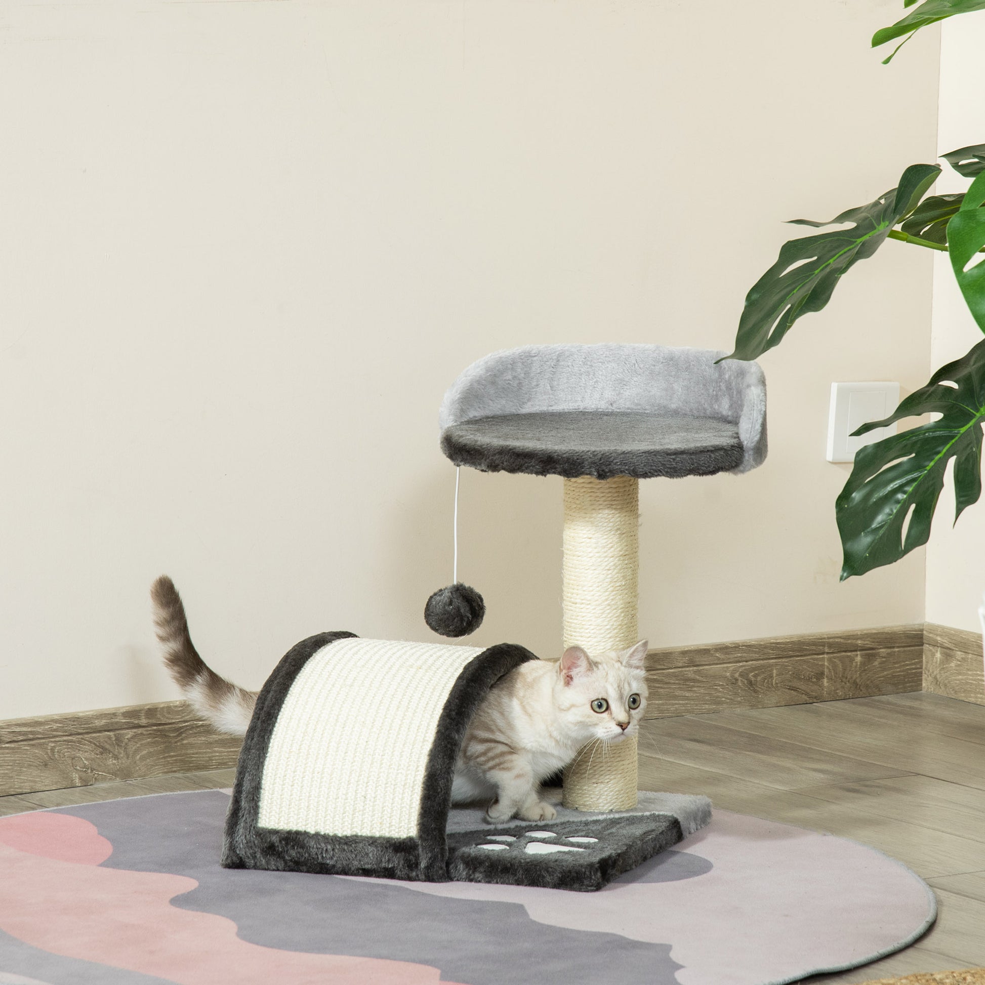 Pawhut Árbol Rascador Para Gatos 2 Niveles Con Poste Tablero Para Rascar Gris_1