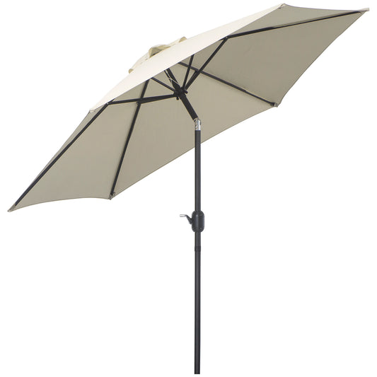 Outsunny Sombrilla De Jardín Ø260x235cm Reclinable Con Manivela 6 Varillas Crema_0