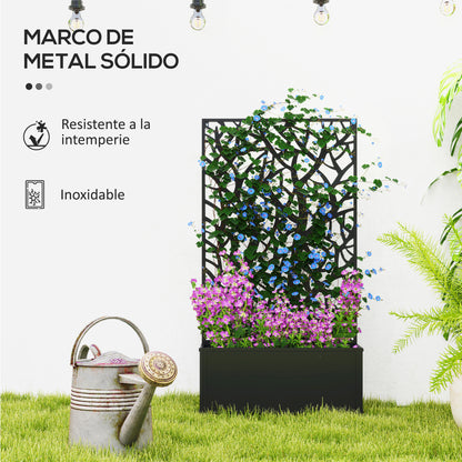 Outsunny Jardinera Exterior Grande De Metal Con Pantalla De Privacidad Negro_5