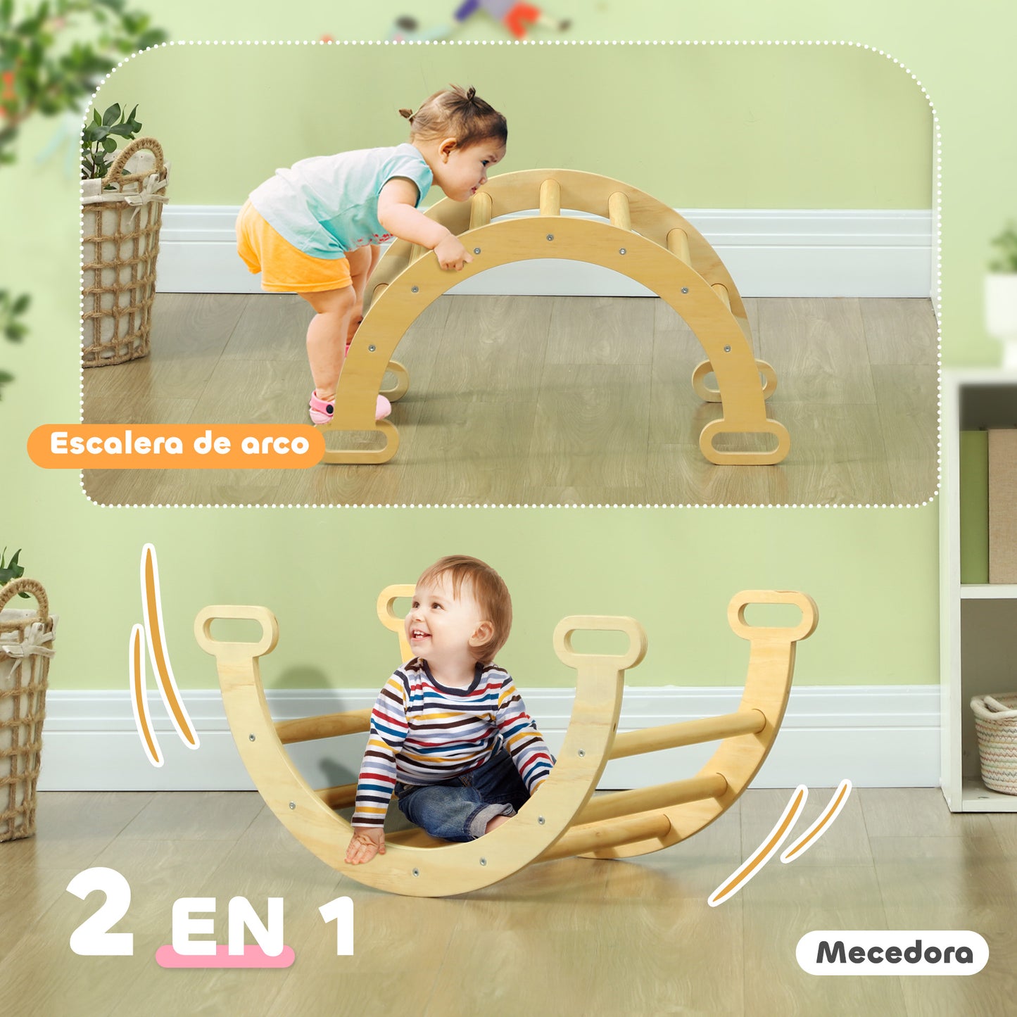 Aiyaplay Escalada Para Niños 2 En 1 Para Niños De 18-48 Meses 68x42x36cm Natural_3