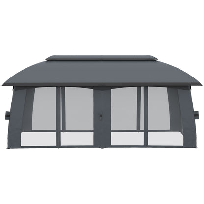 Outsunny Cenador Jardín 3x6 M Con Doble Techo Y 6 Cortinas Mosquiteras Gris_3