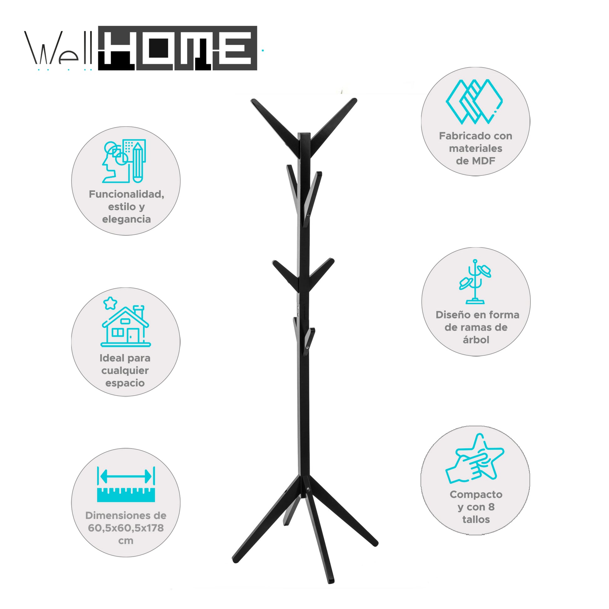 Wellhome Perchero 8 Tallos De Madera_1
