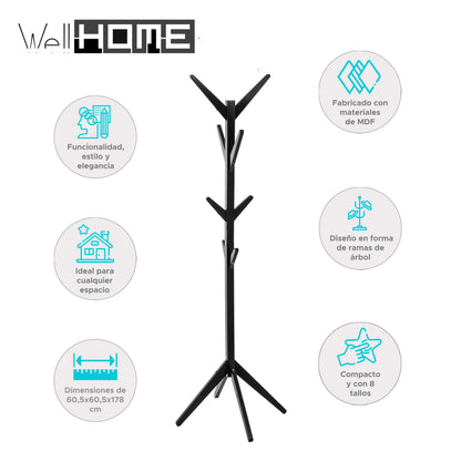 Wellhome Perchero 8 Tallos De Madera_1