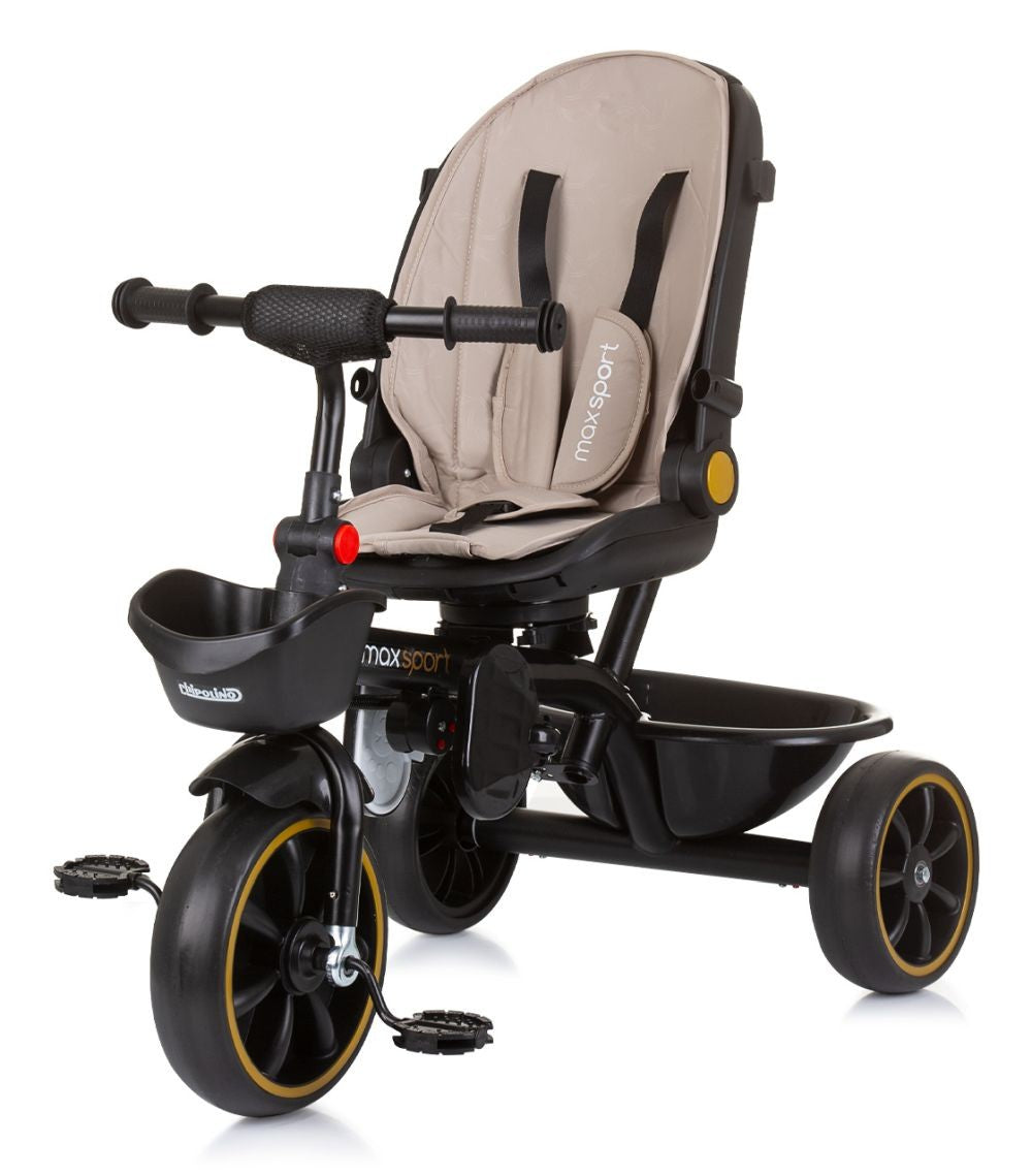 Triciclo Con Capota Y Mango Parental Max Sport Macadamia_4