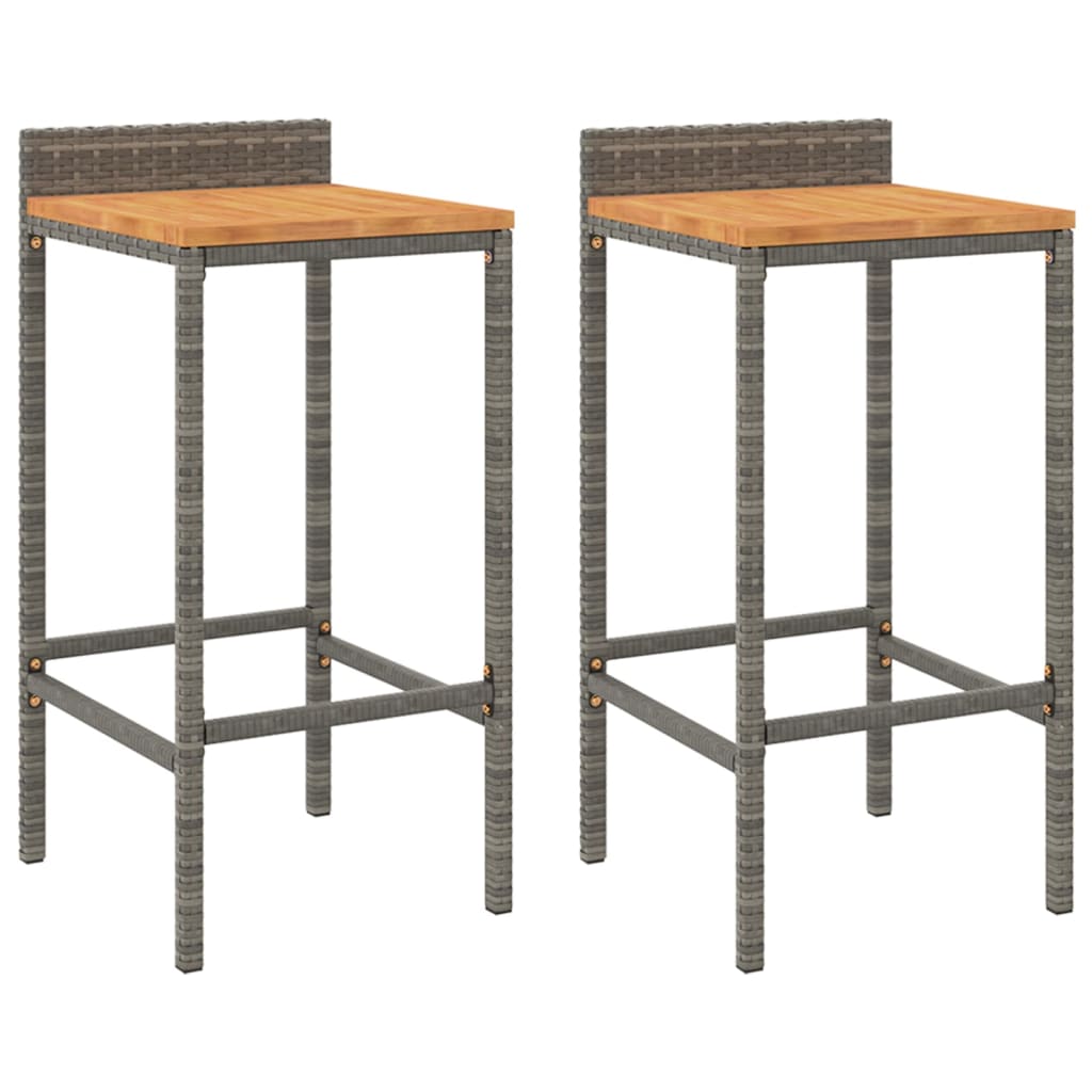 Taburetes Altos 2 Uds Madera De Acacia Y Ratán Sintético Gris_0