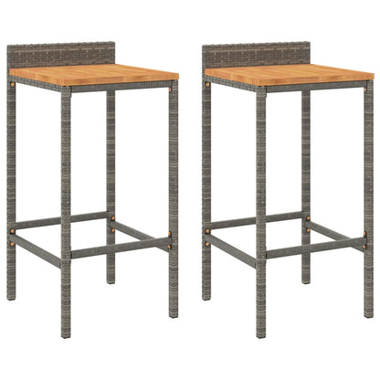 Taburetes Altos 2 Uds Madera De Acacia Y Ratán Sintético Gris_0