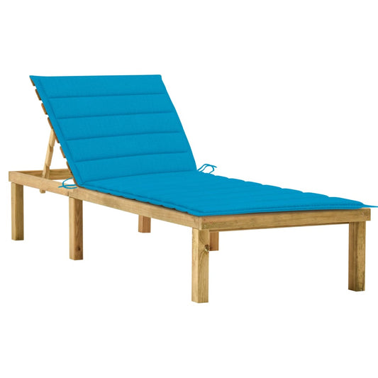 Tumbona Con Cojín Azul Madera De Pino Impregnada_0