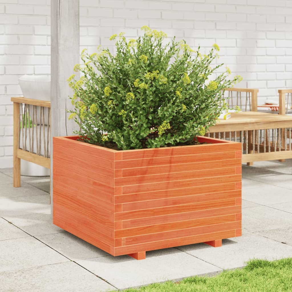 Jardinera Madera Maciza De Pino Marrón Cera 70x70x49,5 Cm_2