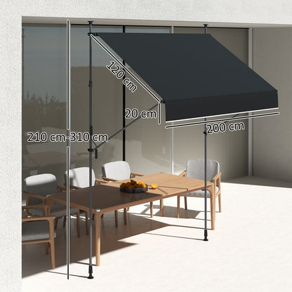 Outsunny Toldo Manual Retráctil Altura Ajustable Con Manivela 210-310 Cm Negro_2