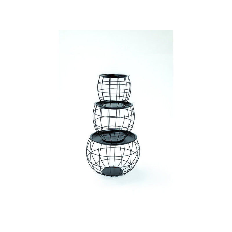 Mesa De Centro Redonda,mesa Auxiliar Con Almacenaje Incorporado Metal Industrial Negro (juego De 3) S/m/l- Muebles De Salón_2