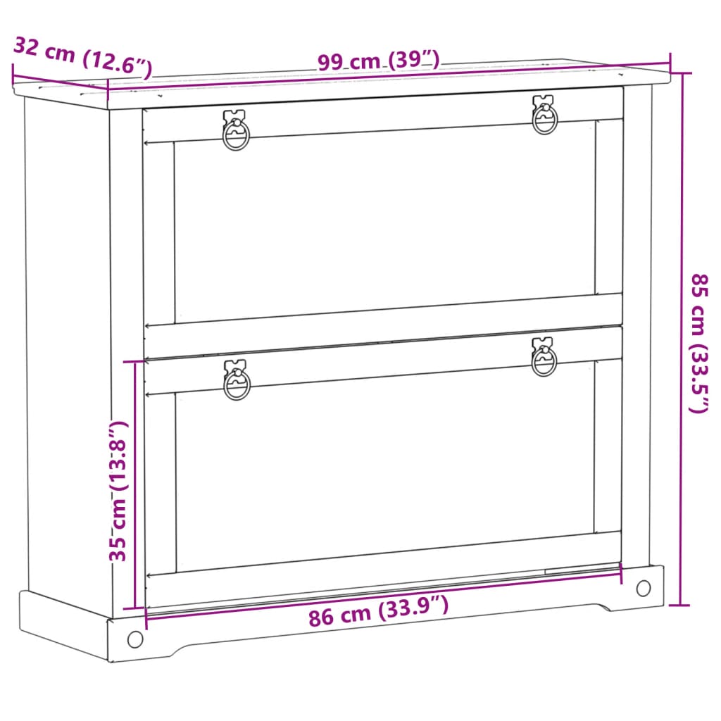 Mueble Zapatero Corona Madera Maciza De Pino 99x32x85 Cm / Vetonek_0